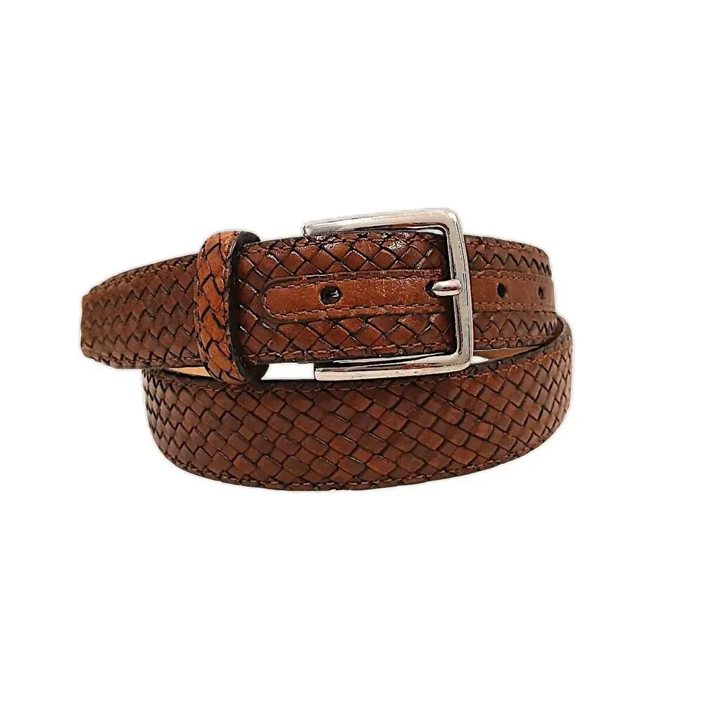 Cole Haan Men's Woven Leather Belt Brown 36 / 90‎ Intricate Luxury Weave Preppy